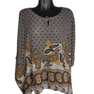 MXM Brown and White Paisley Print Poncho Style Top 1X